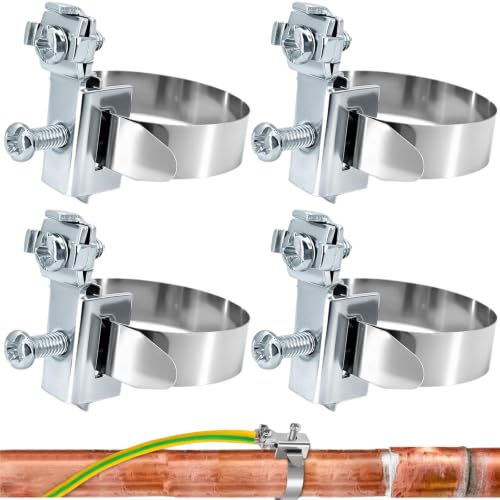 4 Stück Erdungsrohrschelle, Ø8-52mm Erdungsklemme, 2X Banderdungsschelle Erdungsbandschellen für Kabelbindung, Verteiler, Blitzschutz