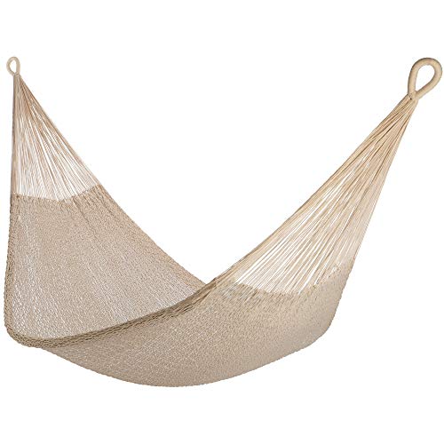Handwoven Cotton Rope Hammock, Shareable, Yellow Leaf Hammocks - “Catalina” Hammock, Natural (Undyed) Cotton, Fits 1-2 People (400 lbs)