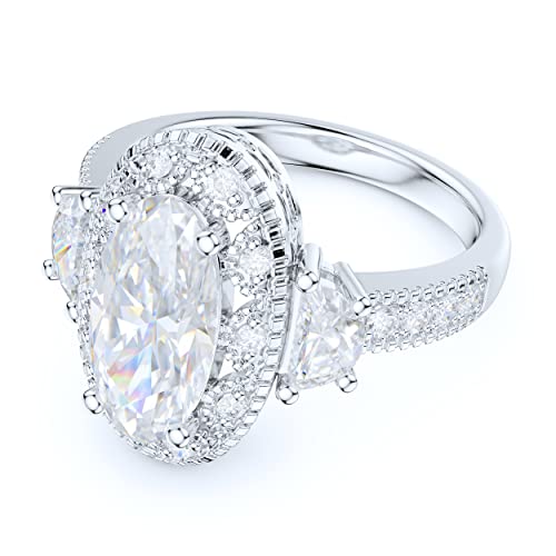 Sterling Silver Vintage Milgrain 3CT Simulated Oval Cut & Half Moon Stone Diamond Halo Engagement Ring3