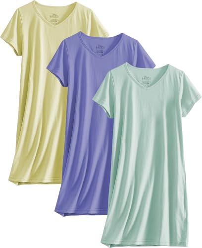 Sexy Basics Women's Soft & Flowy V-Neck Long Shirt |24/7 Nightwear-Sleepwear T Shirt -Pack of 3