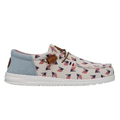 Image of HEYDUDE Men's Wally Patriotic Slip On Shoe | Lightweight Canvas Loafers with No Tie Laces