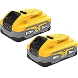 DEWALT Powerstack 20V MAX Battery, Rechargeable, 5Ah, Lithium Ion, 2-Pack (DCBP520-2)