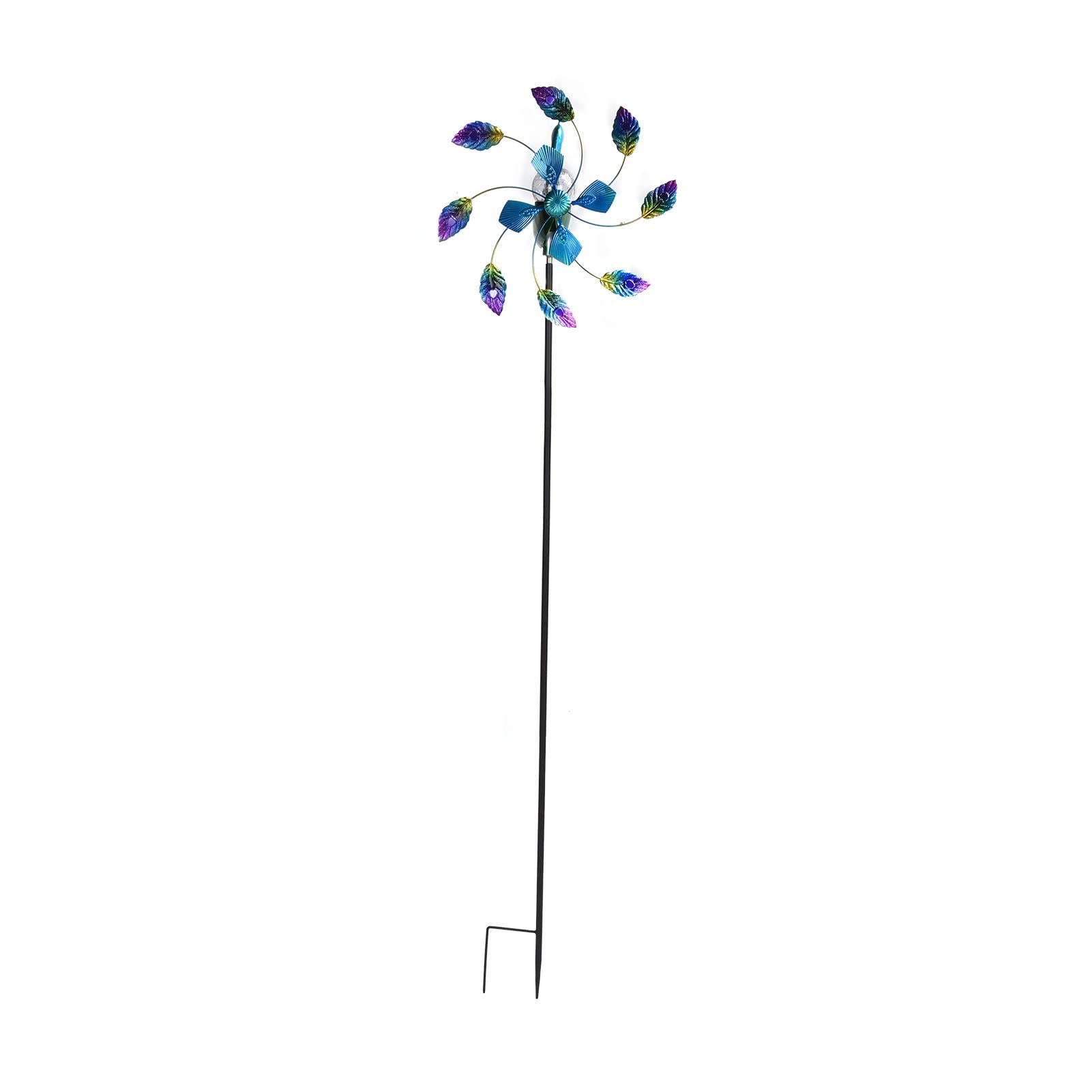 Wakects Molino de Viento de Hierro Forjado, Molino de Viento, Hilanderos de para Exteriores, 66,9 X 16,5 Pulgadas, Luz Que Cambia de Color, Bola de Vidrio, Cuchillas Giratorias Dobles para Jardín,