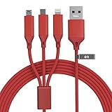 Cable de carga rápida trenzado de nailon: la salida máxima USB-C puede ser de hasta 6 A, 66 W; (Micro USB soporta 2 A, 10 W; el puerto Lightning para iPhone soporta 2.4 A, 12 W) carga más rápido que la mayoría de los cables 4 en 1 y 3 en 1 y funciona mejor para tabletas y dispositivos de carga rápida.