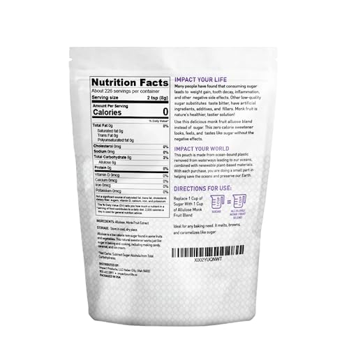 Monk Fruit Allulose Sweetener, Zero Calorie Blend, Keto Friendly Sugar Substitute (4 lb) - Image 2