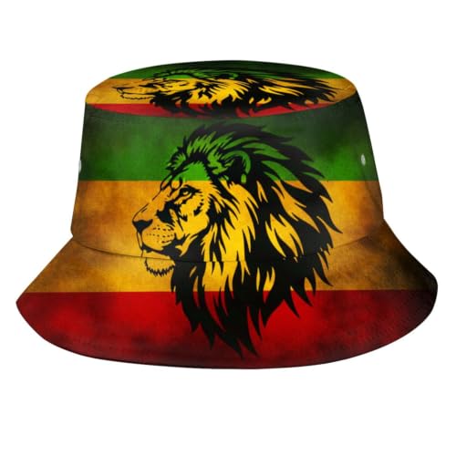 Jamaican Lion Flag Bucket Hat Unisex Fashion Summer Sun Hat Jamaica Fisherman Hat Patriotic Hats Outdoor Travel Beach Hat for Men Women