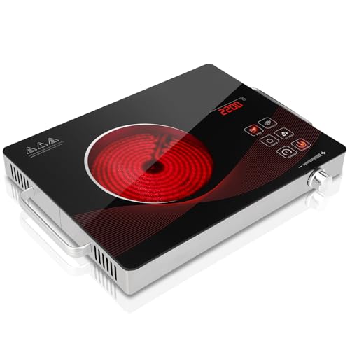 Alemania Placa Eléctrica 1 Fuego, Placa Vitrocerámica Portátil de Sobremesa con Temporizador, Control Táctil y Perilla, Protección contra Sobrecalentamiento, para Cocina, Apartamento y Camping