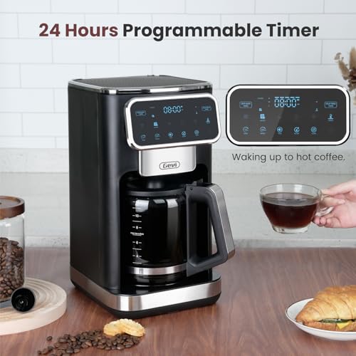 Image of Gevi 12-Cup Programmable Coffee Maker with Touchscreen, Strong Brew & Iced Coffee Options, Auto Shut-Off, 4-Hour Keep Warm, Glass Carafe, Anti-Drip System, Permanent Filter Included
