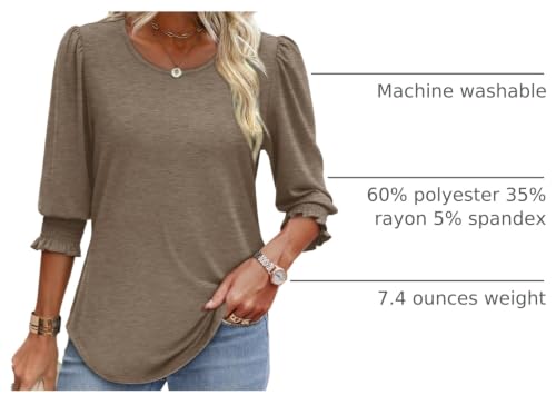Image of XIEERDUO Blouses for Women Dressy Casual 3 /4 Length Sleeve Womens Tops with Smocked Cuffs
