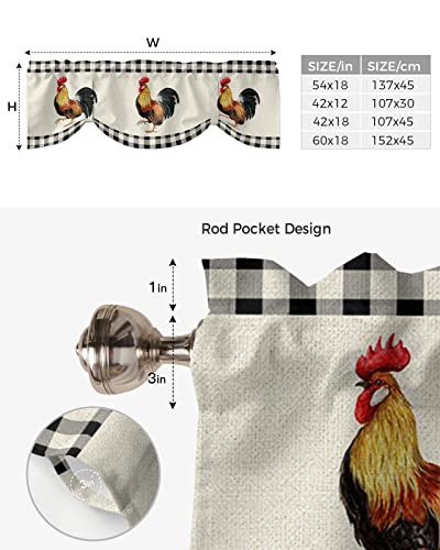 Decorlovee Tie Up Valances For Windows, Farm Rooster Kitchen Curtains Valance Window Shade, Farmhouse Animals Rustic Black White Plaid Rod Pocket Window Treatment Tiers Curtains For Living Room/Bedroom 60 Inchx18 Inch thumb #5