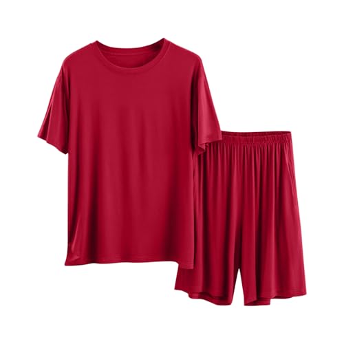 Men's Pajamas Sets 2 Piece Crewneck Short Sleeve T-Shirts and Shorts Pjs Sets Lightweight Thin Breathable Loungewear