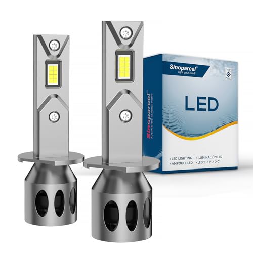 Sinoparcel H1 LED Headlight Bulb with Cooling Fan, 500% Brighter 6500K White H1 Headlight Bulb for High or Low Beam, Fog Light, IP67, Pack of 2