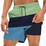 Cozople Mens Bathing Suit with Compression Liner Swim Trunks 7 Inch Inseam Swimming Shorts Stripe Ba