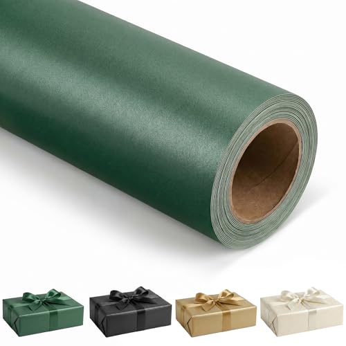 BAIJIALI Matte Wrapping Paper Roll 17 x 32.8ft Pearly-Lustre Solid Color Gift Wrap for Wedding Christmas Birthday Baby Shower DIY Bouquet (Green 17x32.8)