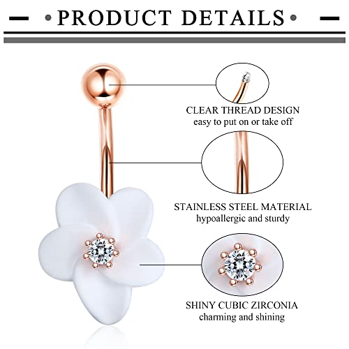 Dochais Belly Button Rings Surgical Stainless Steel Belly Rings For Women Girls Body Piercing With Gold Plated Brass Flower #TOP2