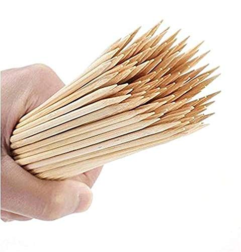 DIVINE HOME Wood Bamboo BBQ Sticks || Kebab Sticks || Wooden BBQ skewers || Bamboo Skewers for Potato || Roasting Pick 25 cm(4mm Thickness) (Pack of 90-100)