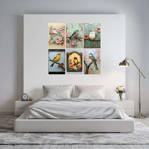 Image of SiddArtify Bird Wall Art Prints Set - Vintage Floral Poster Decor for Living Room Bedroom Office - 12x18 inch Board Pack of 6