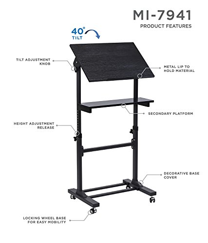 Mount-It! Mobile Stand Up Desk, Portable Podium And Presentation Lectern Height-Adjustable Multi-Purpose Standing Workstation,Black. #TOP6