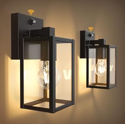 Dusk to Dawn Outdoor Light Fixtures, 2-Pack Sensor Porch Lights, Waterproof Exterior Wall Sconce Lighting Lamp, Waterproof Wall Lantern for House, Doorway, Garage (Black)