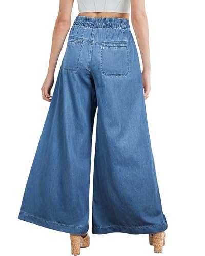 Women's High Waisted Wide Leg Jeans Drawstring Button-up Loose Fit Casual Denim Pants2
