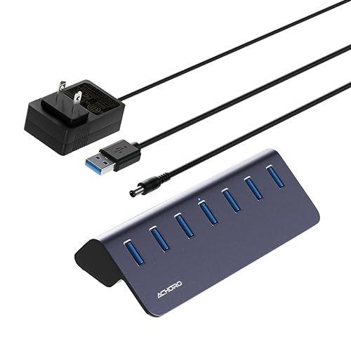 Hub USB 3.2 7 ports alimentés en aluminium Achoro de 2ème génération pour ordinateur et Mac
