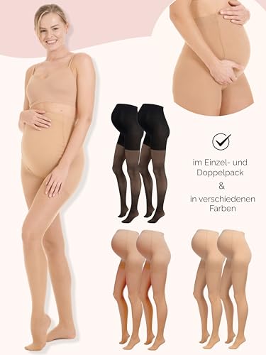 Herzmutter Umstandsstrumpfhose 20DEN - transparent-matte-soft - Schwangerschaftsstrumpfhose - Hautfarben-Beige-Schwarz - 1er & 2er-Set - 1220 (L-XL, Beige-Hell, 2x)