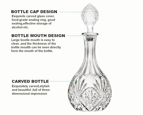 Knc Whiskey Decanter With Glass Stopper,Liquor Decanter For Alcohol,Wine,Scotch,Brandy Or Bourbon Decanter, Lead-Free Crystal Decanter Circular thumb #1