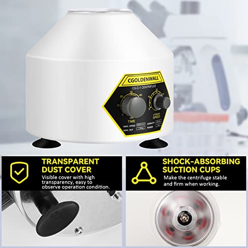 CGOLDENWALL Lab Centrifuge 6*20ml with Transparent Lid, 4000rpm Speed, 60min Timer, 1790xg RCF for Separation of Samples& Qualitative Analysis 5/7/10ml Vacutainer & 10/15ml Centrifuge Tubes Available