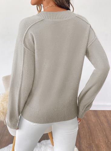 SHEWIN Womens Long Sleeve V Neck Sweaters Casual Loose Drop Shoulder Solid Knit Pullover Sweater Tops3