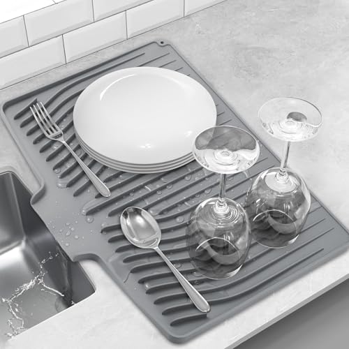 Silicone Dish Drying Mat for Kitchen Counter, Dish Drainer Mat, Non-Slip Drying Pad with Built-in Drain, Kitchen Drying Matt For Counter(18.9" x 11.8", Gray) by FUYXINGXY - Used condition - US$12.72