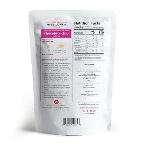 Miss Jones Baking Gluten-Free Chocolate Chip Cookie Mix - More Chocolate Chips, 50% Lower Sugar, Naturally Sweetened Desserts & Treats, 13 Ounce (Pack of 6)