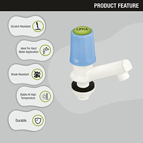Image of LIPKA Pack of 2 Nobel Pillar Tap Faucet /Tap | PTMT Water Tap | White /Blue Color | Plastic | Polished
