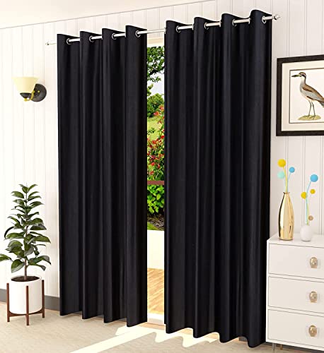 Image of Window Curtains 5 Feet Long for Living Room - Window Curtains Set of 1 Pcs Panel, Curtain Solid Parda for Home Decor & Office Black Colour - 5 feet (48 x 60 Inch) - 1 Pcs
