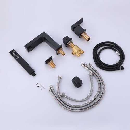 Robinet de bain 4 trous avec douche à tirer et mélangeur chrome LWX - 3