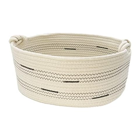 Fhiny Cotton Rope Dog Toy Basket with Handle Puppy Toys Storage Bin Small Woven Rectangle Diapers Pet Kitty Bed Perfect for Carry Pet Chew Toys Blankets Leashes Doggie Stuff - Beige L Cover