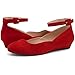 Shoe Land Women’s Flats – Dressy & Comfortable Slip-On Shoes with Low Wedge & Ankle Strap | Round Toe Ballet Flats for Work, Office, Party & Business Casual, Red, Size 7.0, SL-August