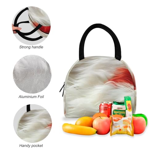 Red White Fur Print Backpack Set with Lunch Bag, Large Capacity Travel Backpacks and Lunch Box Insulated for Commute Hiking Picnic4