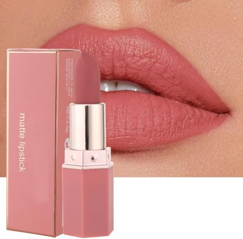 Image of Matte Nude Hot Pink Lipsticks for Women - Long Lasting Non Stick Cup Velvet Lip Gloss Lip Stain/Hydrating High Pigmented Smooth Lipsticks for Women Girls (Honey peach 01)