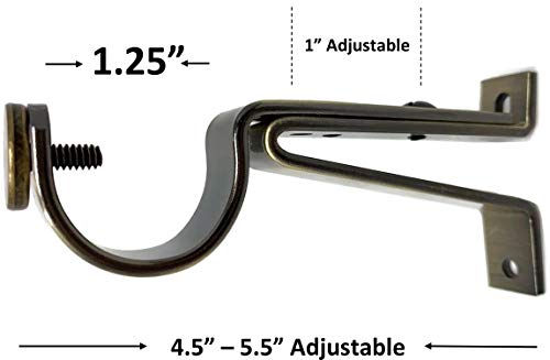 Urbanest Adjustable Solid Zinc Sturdy Curtain Rod Bracket Wall Holder, Fits Up To 1" Inch To 1 1/8" Inch Curtain Drapery Rod, 2 Pieces - Antique Brass #TOP1