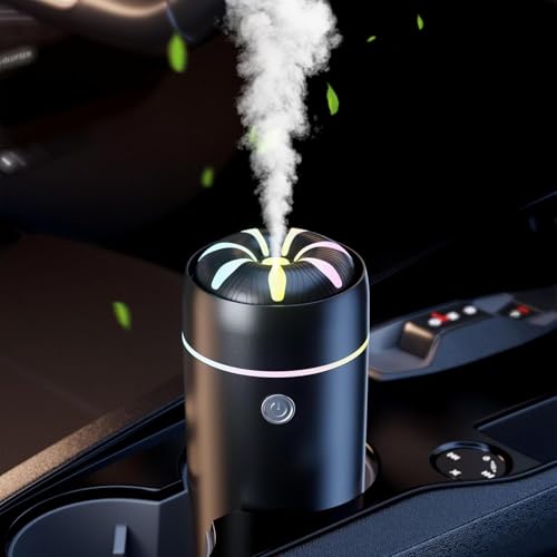 Car Humidifier Car Diffuser Car Diffusers for Essential Oils Smart Car Air Freshener Diffuser USB Cool Mist Humidifier Diffuser for Car Home Office Bedroom (Black)