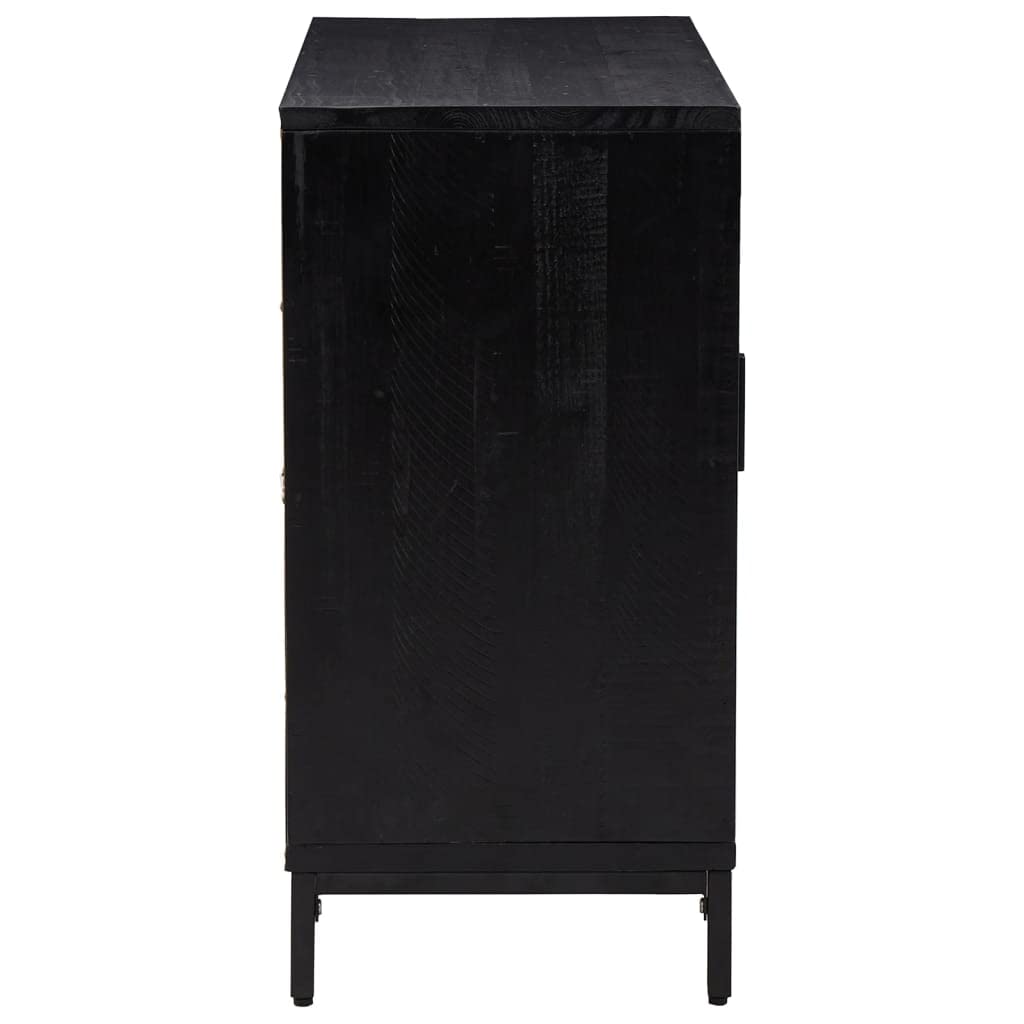 Aparador negro de madera maciza de pino 75 x 35 x 70 cm con mucho espacio de almacenamiento y placa superior estable para salón y cocina en diseño vintage