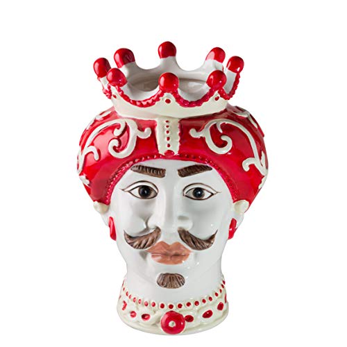 MONTEMAGGI - Jarrones de porcelana con cabeza de moro de estilo siciliano, rey de cara roja grande, 18 x 17 x 26,5 cm