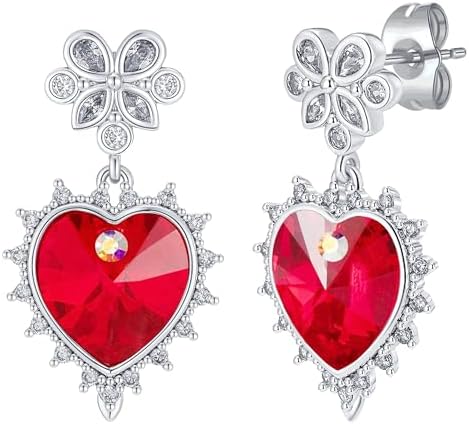 EVEVIC Brincos femininos de cristal austríaco com pingente de coração sagrado banhado a ouro branco ...