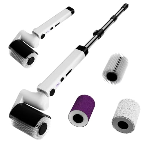 Roller Cepillo de limpieza eléctrico – 2 niveles de resistencia al agua IPX7, inalámbrico con 4 cepillos y mango telescópico – para baño, cocina, coche y suelo
