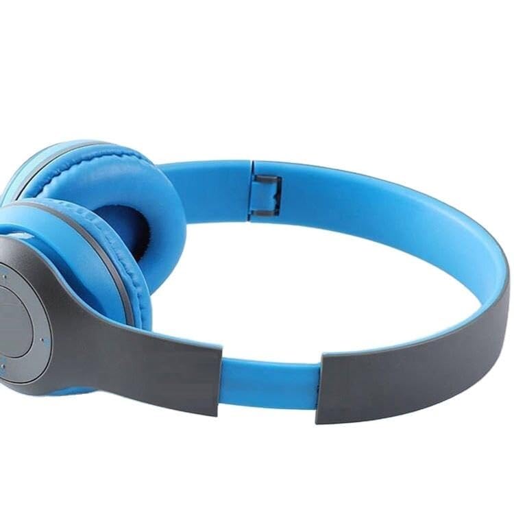 Wireless Bluetooth Headphones P47 with Mic Foldable Over-Ear Headset, Deep Bass, Adjustable Headband Portable Gaming Sports Over Ear Headphones Stereo Memory Card Bluetooth Headset (Sky Blue)-image-40