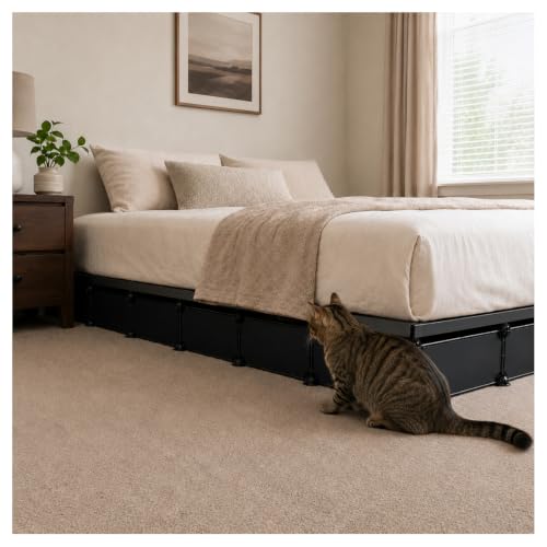 Hiflora Under Couch Blocker for Pets 7 Pack Covers One Side of Queen Bed 6.7 Panels Stop Dogs & Cats Blocks Toys Under Sofa & Furniture Includes Zip Ties Connectors & Adhesive Black