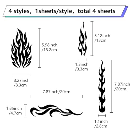 Image of GORGECRAFT 4 Styles 4Pcs Flame Reflective Car Sticker Black Fire Racing Sports Stripe Car Bumper Decals Waterproof PET Automotive Exterior Decor Stickers for SUV Truck Motorcycle Doors Walls Laptop