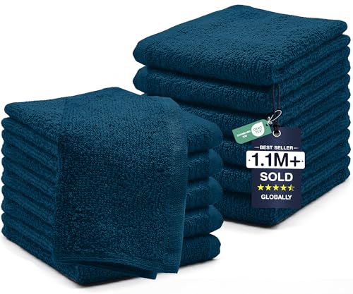 Image of DAN RIVER 12 Pack Wash Cloths for Showering [12x12] - 100% Cotton Washcloths Premium Quality Flannel Face Cloths for Bathroom, Highly Absorbent and Soft Feel Wash Clothes, Opal Blue