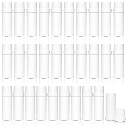 Deodorant Containers, Plastic Empty Deodorant Tubes Refillable Twist Up Deodorant Holder for Homemade Lipstick Sunscreen Balm Lotion Bar Heel Balm Lotion Bar Crayon Chapstick (30, White, 2 OZ)