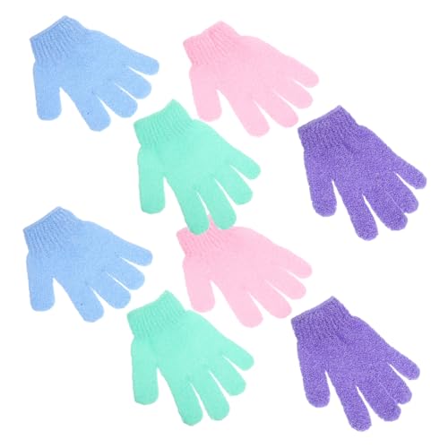 IWOWHERO 4 Pairs Exfoliating Body Scrub Gloves Nylon Shower Gloves for All Skin Types Deep Cleansing Dead Skin Removal Bath Exfoliator Scrubber Random Color